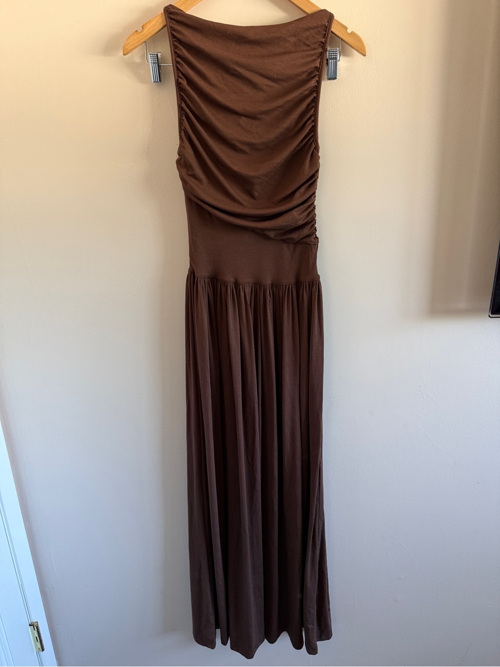 Brown Ruched Maxi Dress for Women